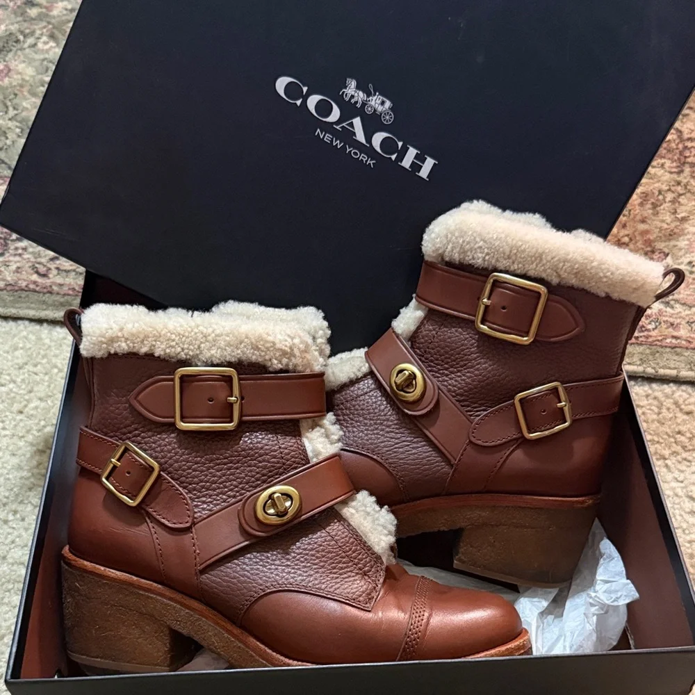 Coach Women's Tan Leather Boots - Picture 1 of 9